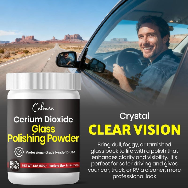 Calvana Cerium Oxide Glass Polishing Powder (1 lb) – Glass Scratch Remover for Car Windows, Restores Clarity and Removes Wiper Marks, Swirls, and Water Spots, 1 Micron - Image 4